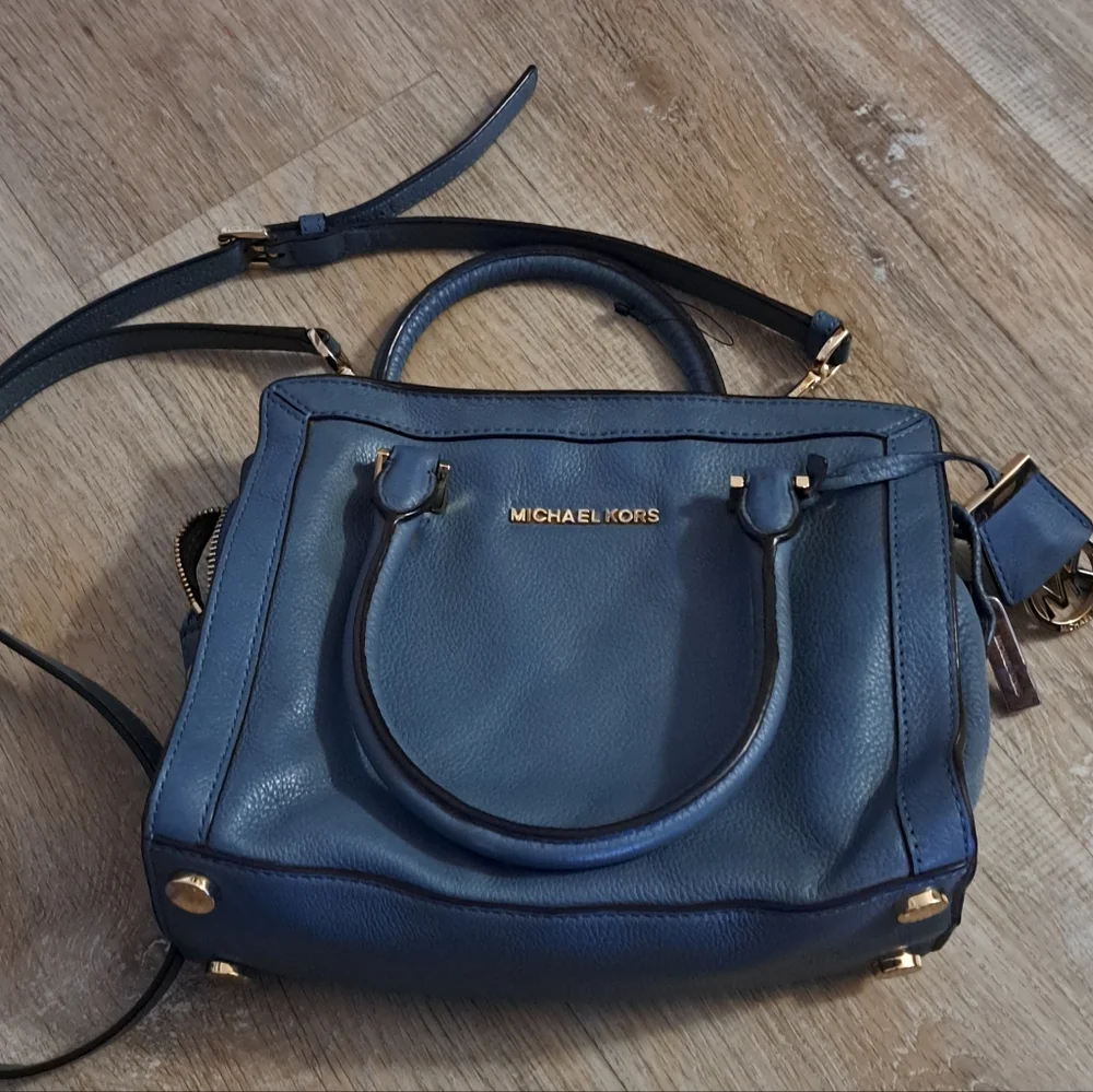 Michael Kors Blue Leather Satchel Crossbody Strap Bag